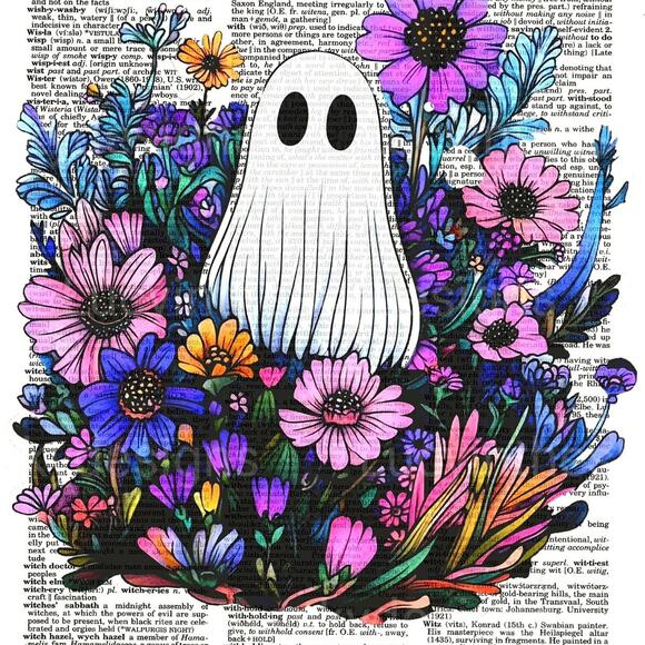 Creepy Cute Ghost with Flowers Halloween Whimsical Festive Holiday Decor - Picture 2 of 4
